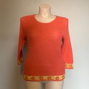 Christopher & Banks peach hand crocheted sweater Large